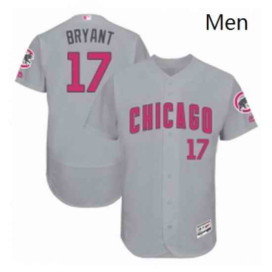 Mens Majestic Chicago Cubs 17 Kris Bryant Grey Mothers Day Flexbase Authentic Collection MLB Jersey